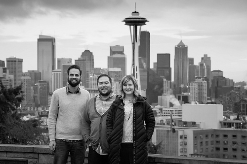 Kim, Bobby and Kyle pose at Kerry Park with the city in the background