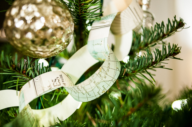 paper garland chain close up hanging on tree